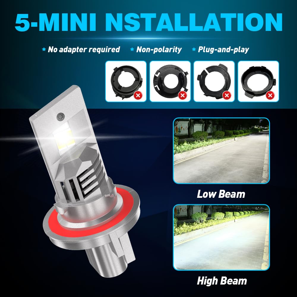 Żarówka LED H13 z wentylatorem chłodzącym 90 W, 18000 lm, 6500 K, bardzo jasna, biała, 9008, reflektor samochodowy, 1:1, wymiana lamp halogenowych i ksenonowych, Plug & Play, 2 sztuki