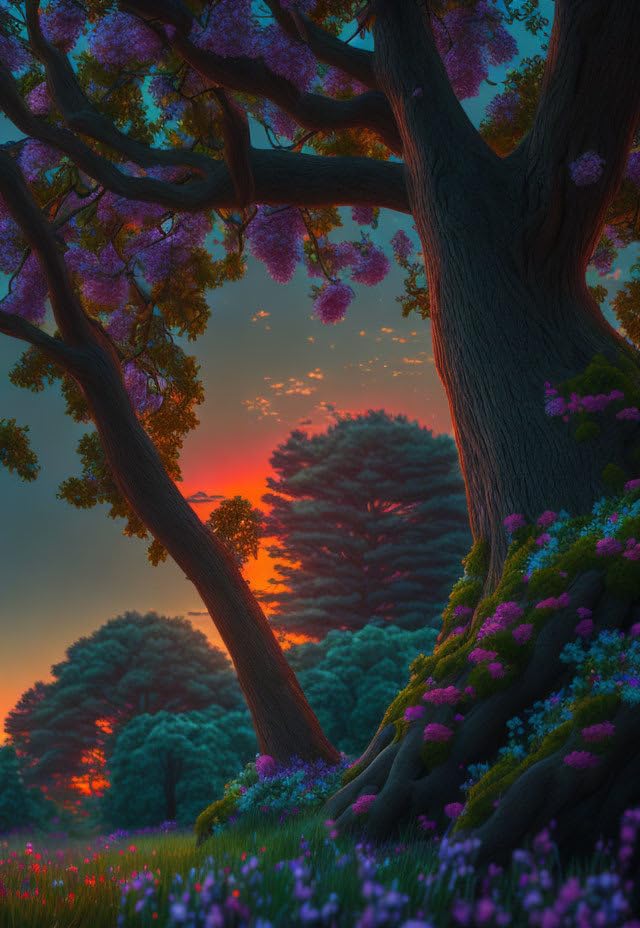Affiches sur toile grand arbre et prairie pour salon lumineux 58x90