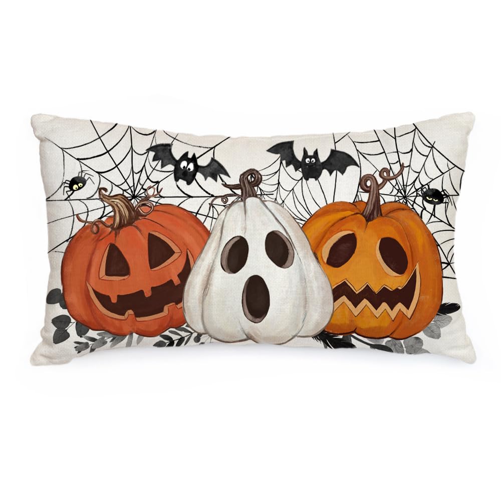 AACORS Halloween Pillow Cover 12X20 Inch Pumpkin Jack-O'-Lanterns Bat Web Decoration Holiday Farmhouse Pillow Case Decor for Home Sofa Couch AA306-12