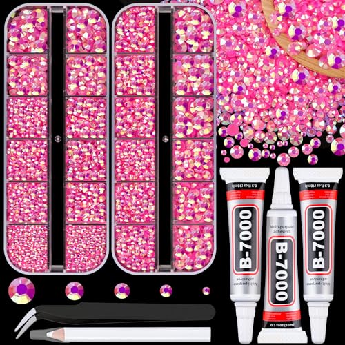 Image of Resin Jelly Rhinestones for Crafting with B7000 Jewelry Glue, 2 Boxes Hot Pink AB Flatback Crystals with 3Pcs 10ml Glue, Bedazzling Non Hotfix Gems for DIY Tumblers Clothing Shoes Manicure