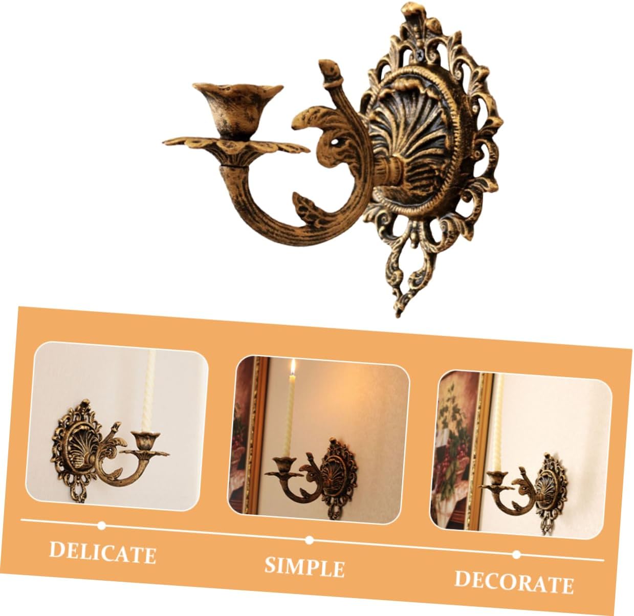 Cabilock Elegant Wall-Mounted Candle Sconce Vintage Decor Cast Iron Holder for Home Garden