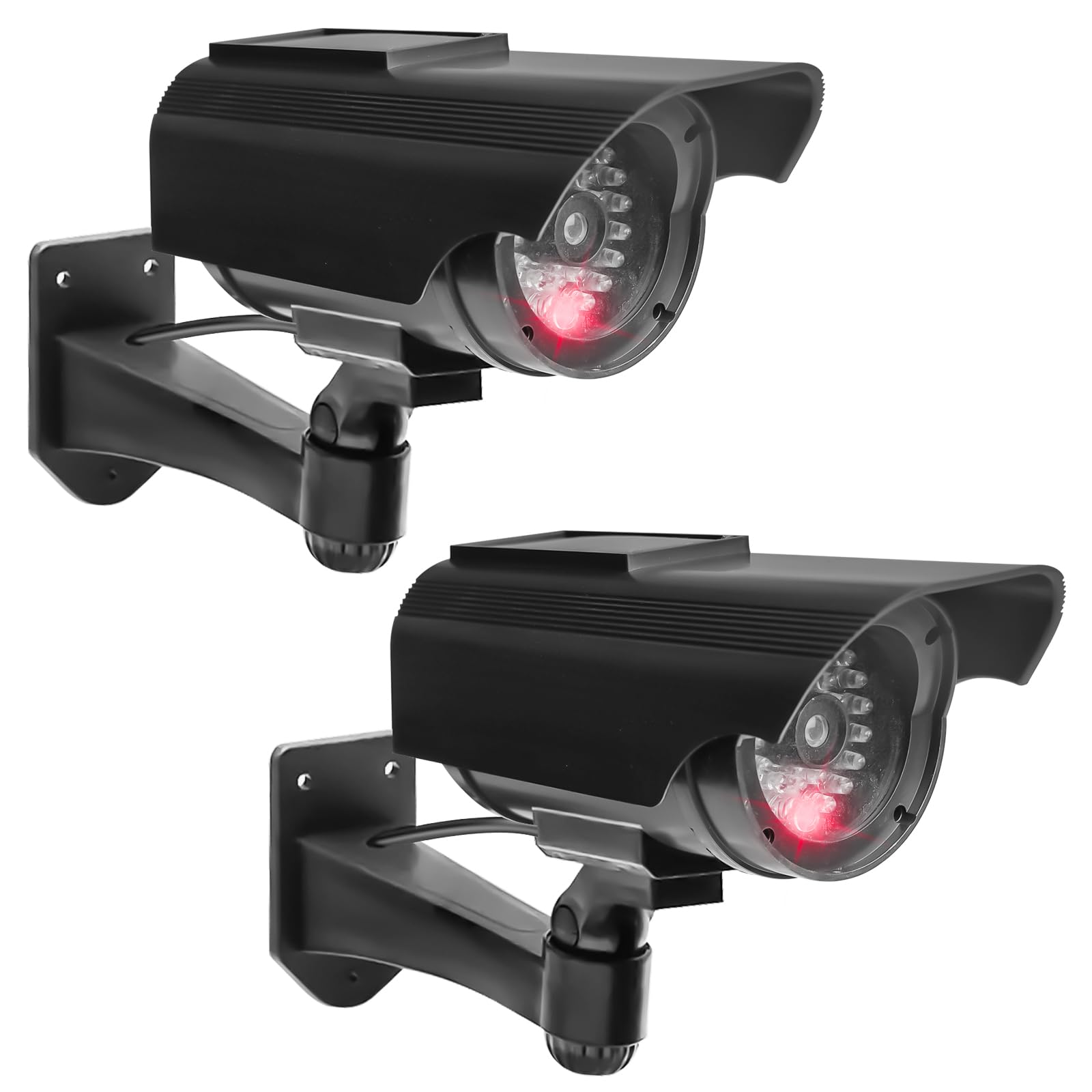 Lot de 2 caméras factices - Fonctionnement solaire - Simulée - Caméra de surveillance factice avec LED clignotante - Pour garage, arrière-cour, porte d'entrée