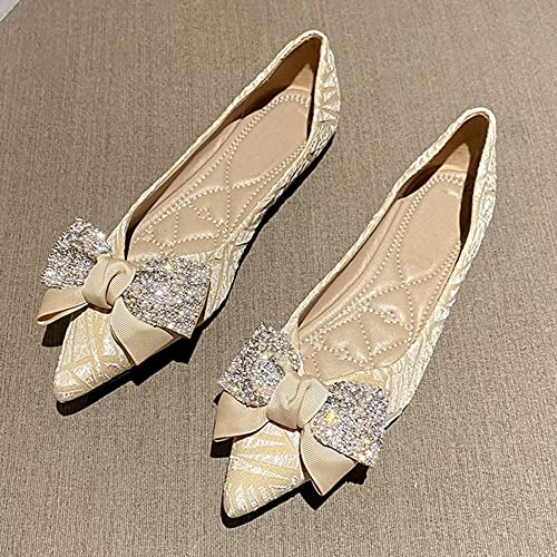 TN TANGNEST Women's Elegant Shiny Bowtie Pointy Toe Slip on Comfortable Dress Ballets Flats for Wedding Party2