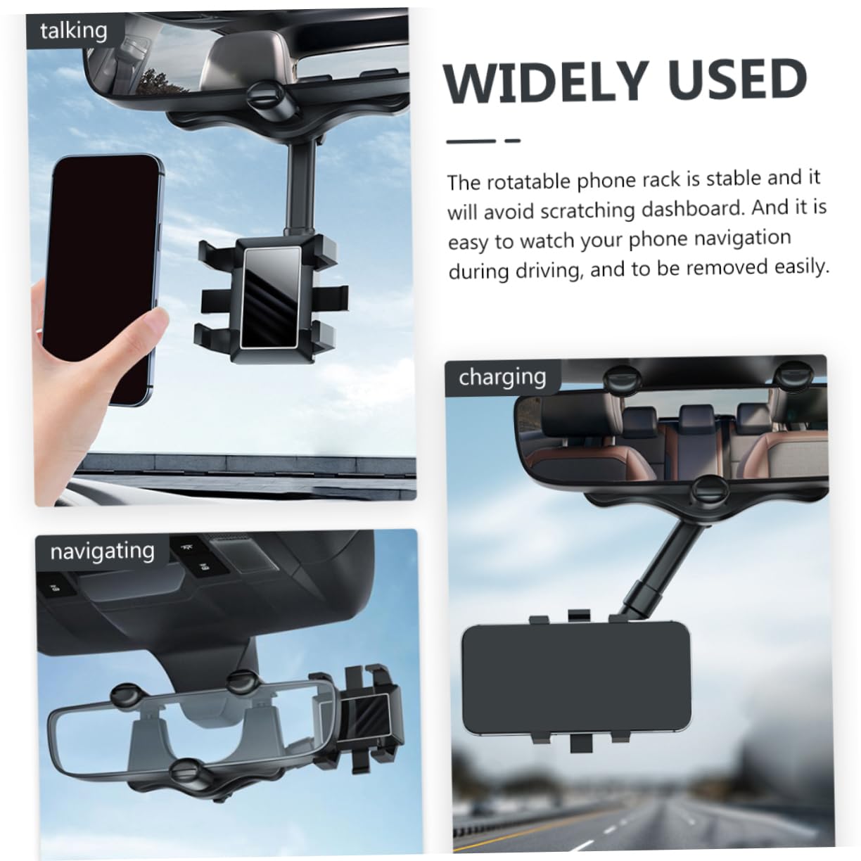 Supporto Telefono Auto Nero in Abs Antiscivolo Clip per Specchietto Retrovisore, Supporto Smartphone per Guida Sicura e Navigazione