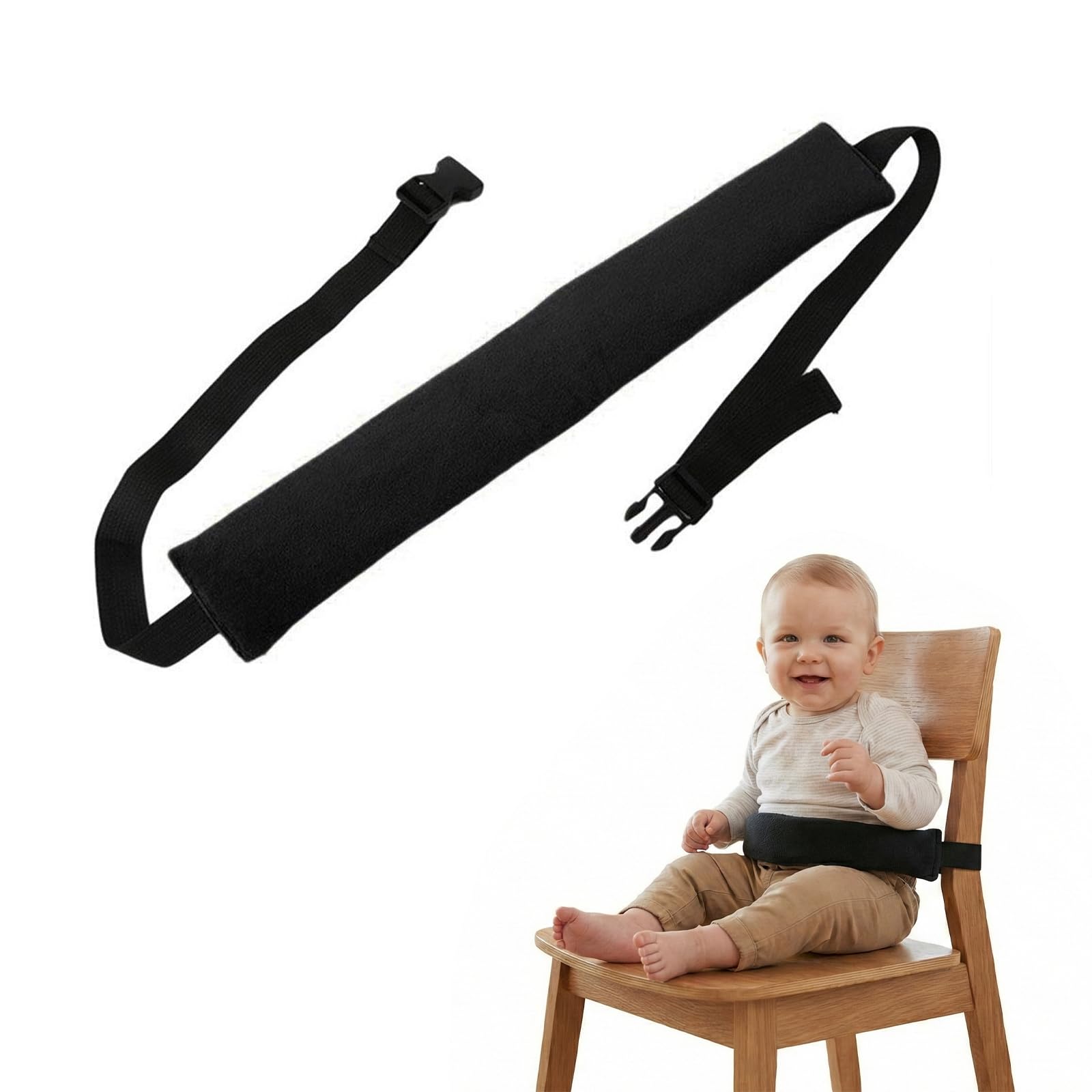 Cintura di Sicurezza Universale per Seggiolone e Carrello della Spesa, Cintura Portatile e Regolabile per Bambini 6-36 Mesi, Adatta per Ristorante e Viaggio (Nero)