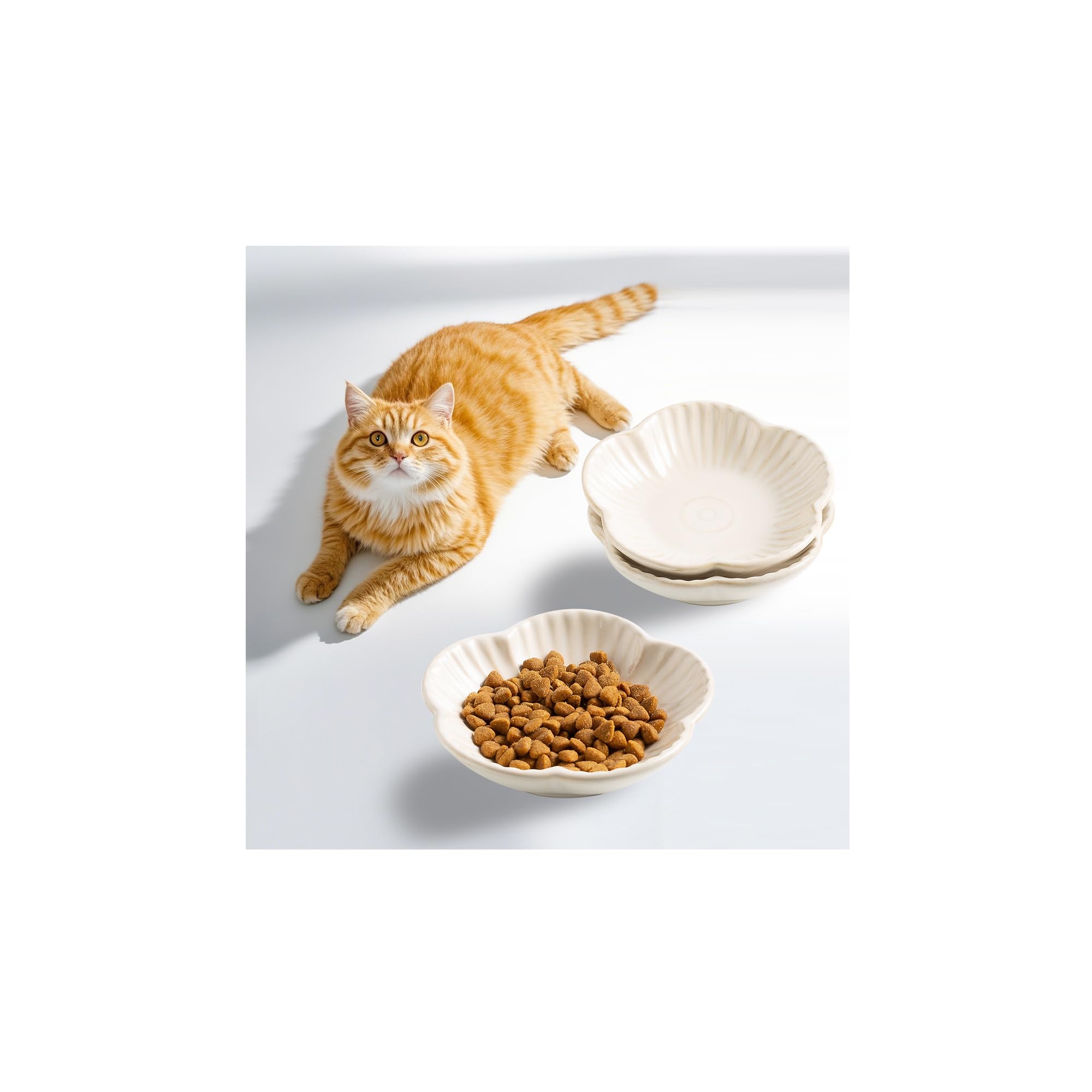 Cat Food Bowls, Ceramic Cat Plates, Dish for Food, Water and Snack, 4.72 Inch, Indoor and Outdoor Use, Kitten Puppy and Small Animals Bowls Set of 3 (