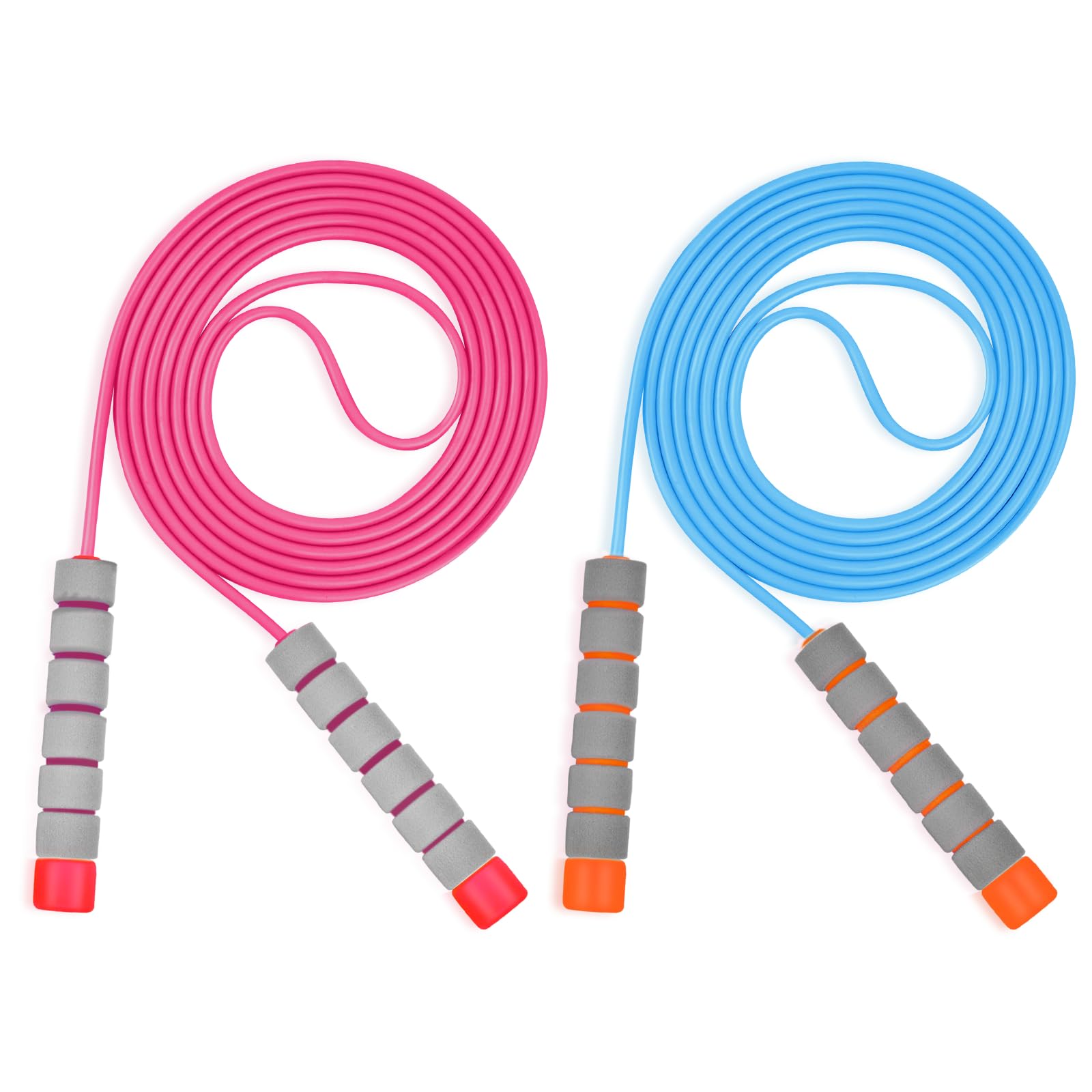 Flintronic Springseile für Kinder, 2 Stück, verstellbares Springseil für Kinder, 2,6 m Springseil mit hautfreundlichen Schaumstoffgriffen, weiches Springseil für Mädchen, Jungen, Training, Outdoor