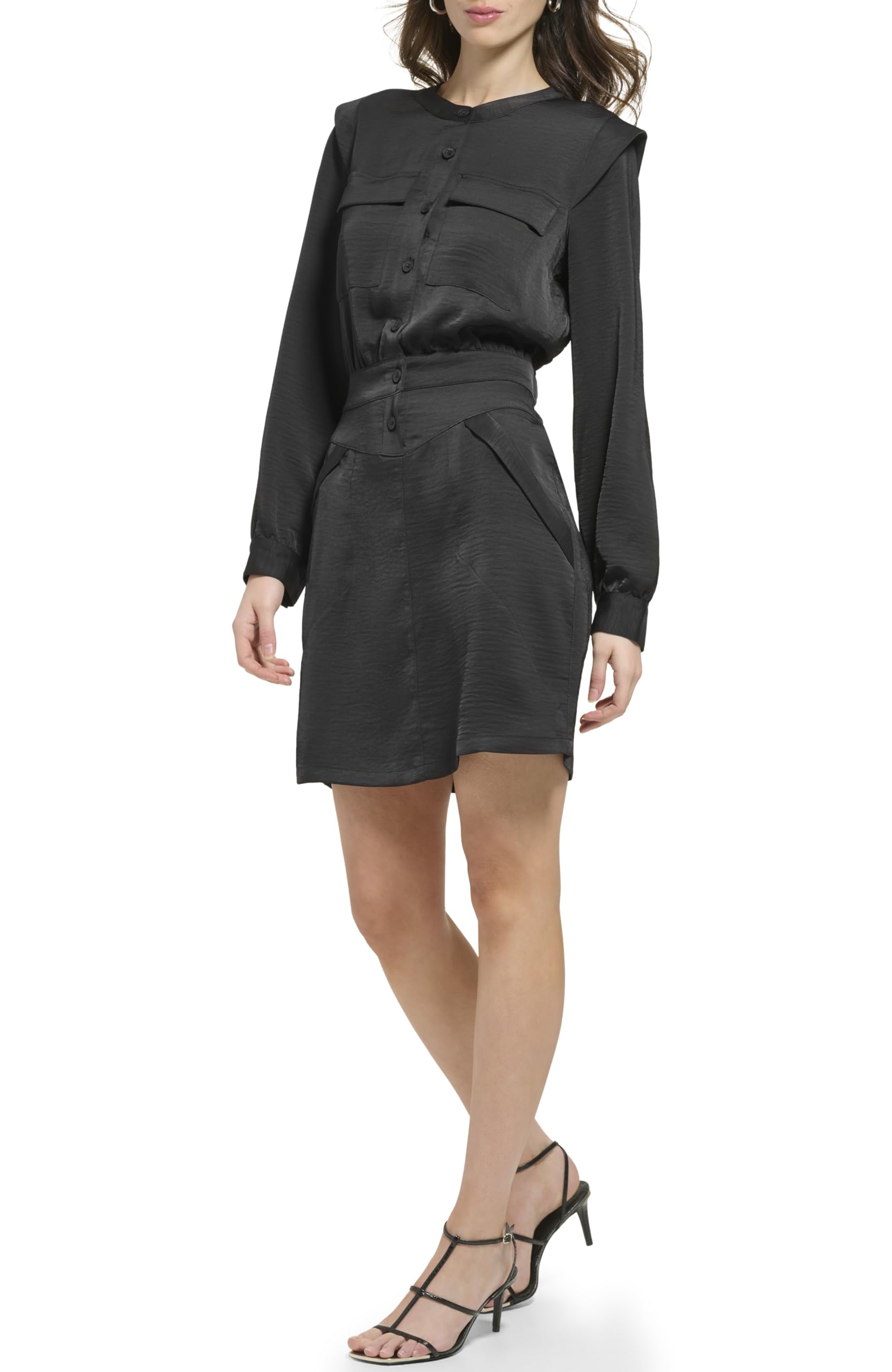 DKNY Short Button Front Long Sleeve Dress Robe Polyester