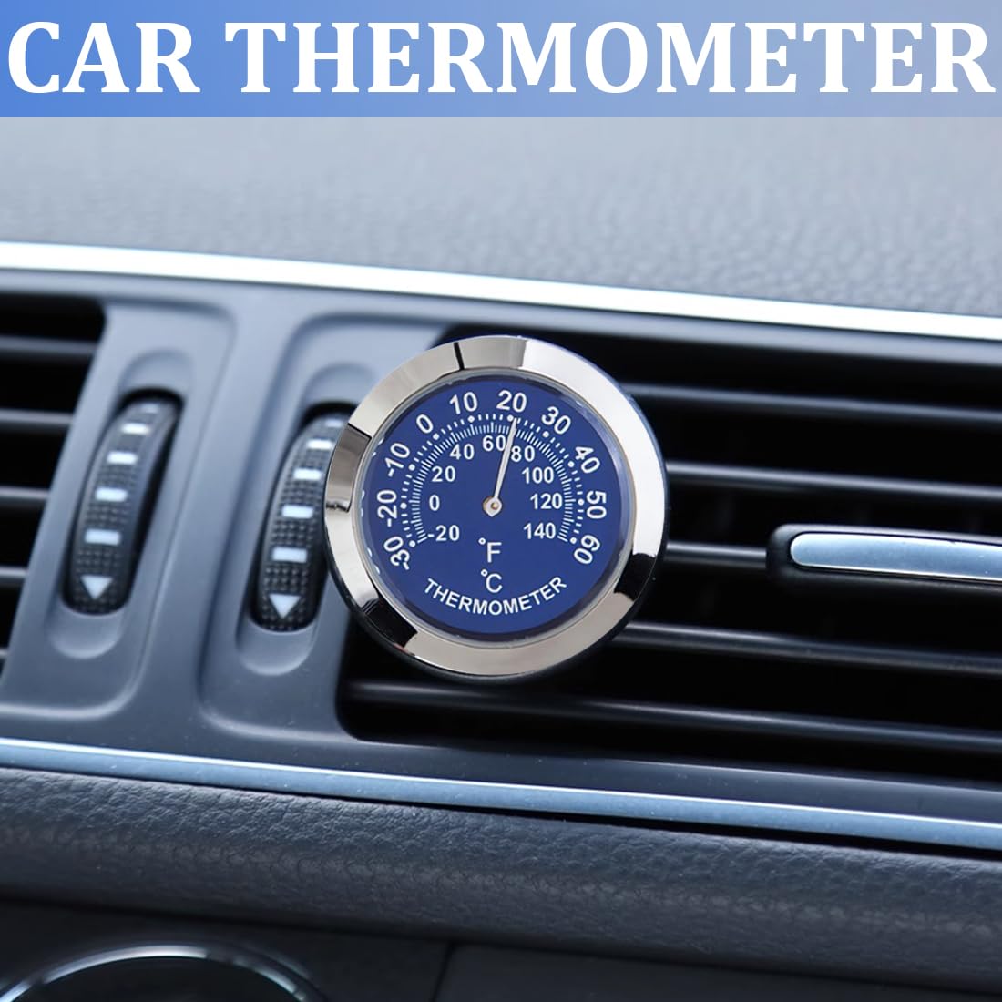Mini Thermomètre Voiture Analogique 37mm - Tableau De Bord Mécanique Bleu, Précis Et Sans Pile