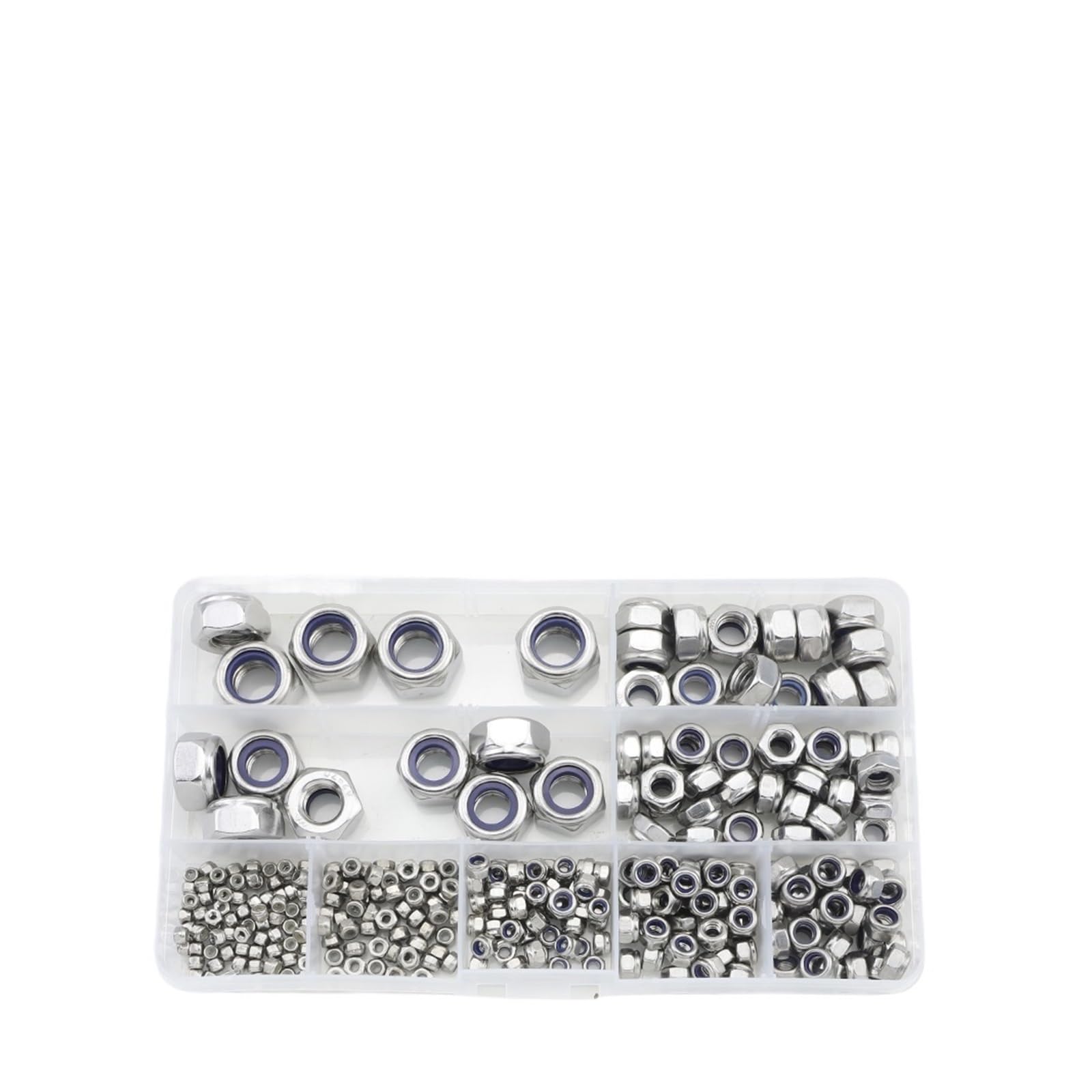 Juego de tuercas hexagonales de seguridad de nailon, acero al carbono galvanizado negro, M2-M12, kit surtido de tuercas autoblocantes DIN985(304 m2-m12 321pcs)