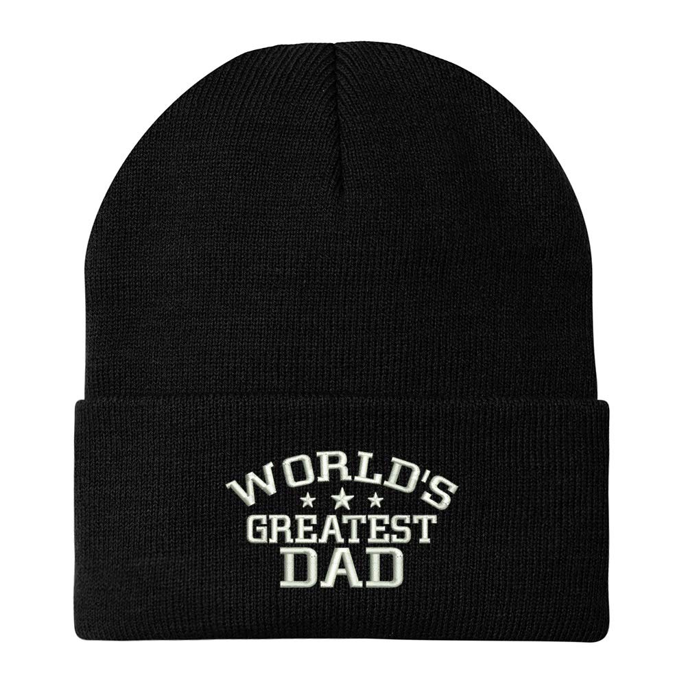 Trendy Apparel Shop World's Greatest Dad Embroidered Winter Long Cuff Beanie - Black