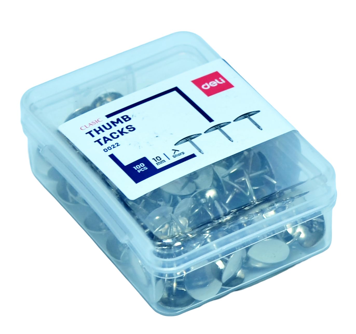 Deli 100-Piece Thumb Tacks, 10 mm Size, Silver