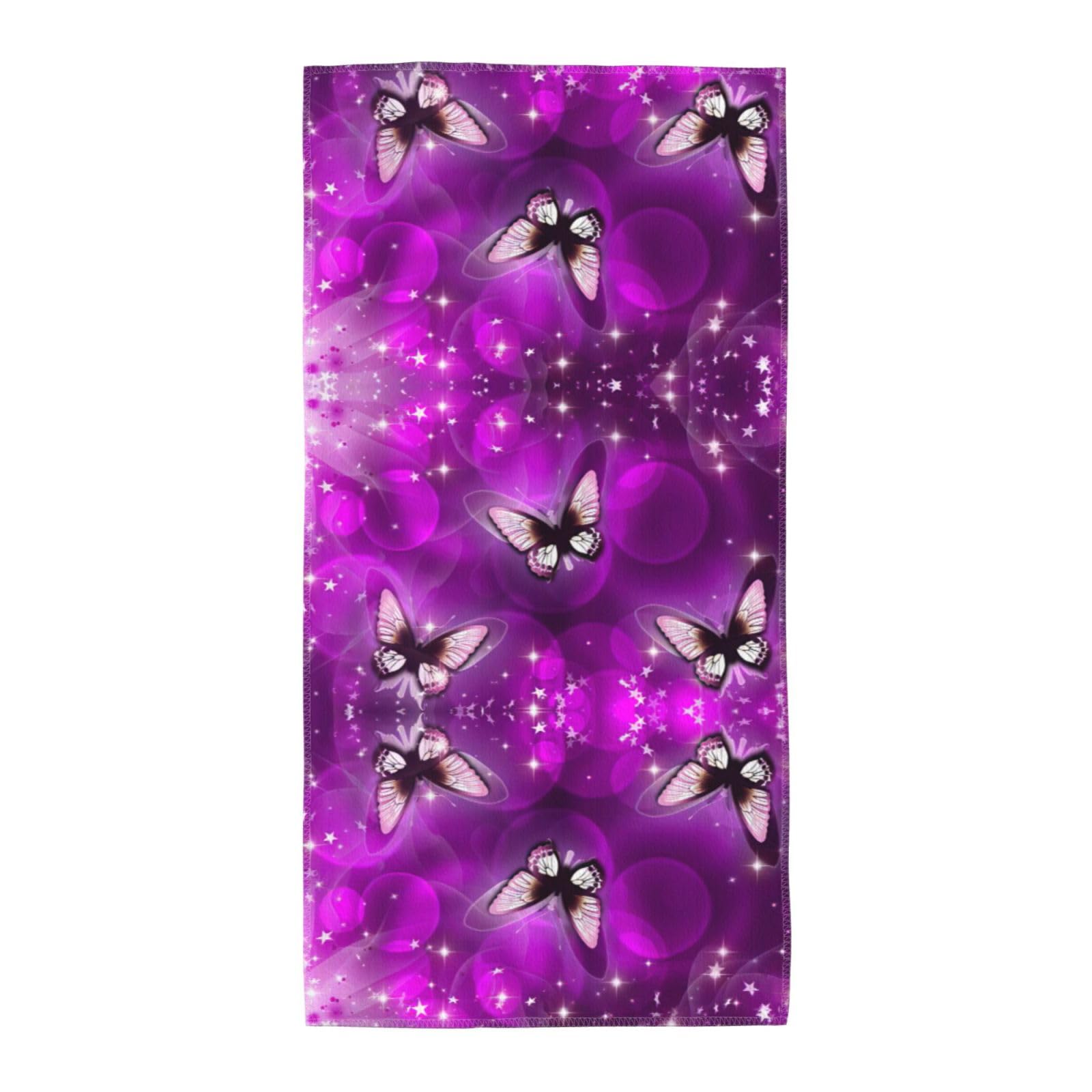 WYCZHY Purple Butterfly Printed Quick Dry Beach Towel For Camping Travel Vacation