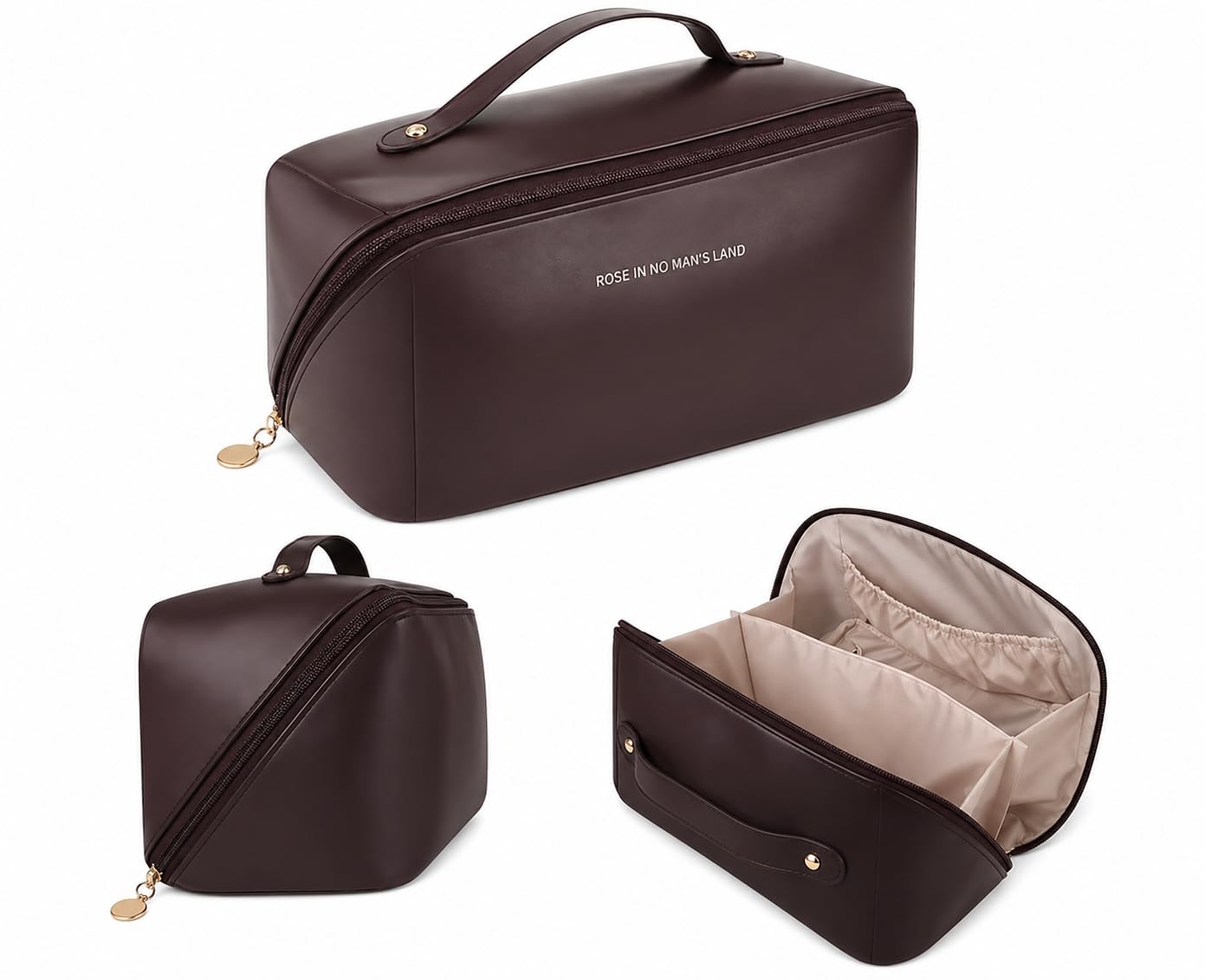 ORGIME Makeup Bag for Women – Waterproof Leather Cosmetic Travel | Organizer with Dividers & Handle, Portable Toiletry Case & Beauty Pouch for Girls & Brides | Black-Color-picture-17
