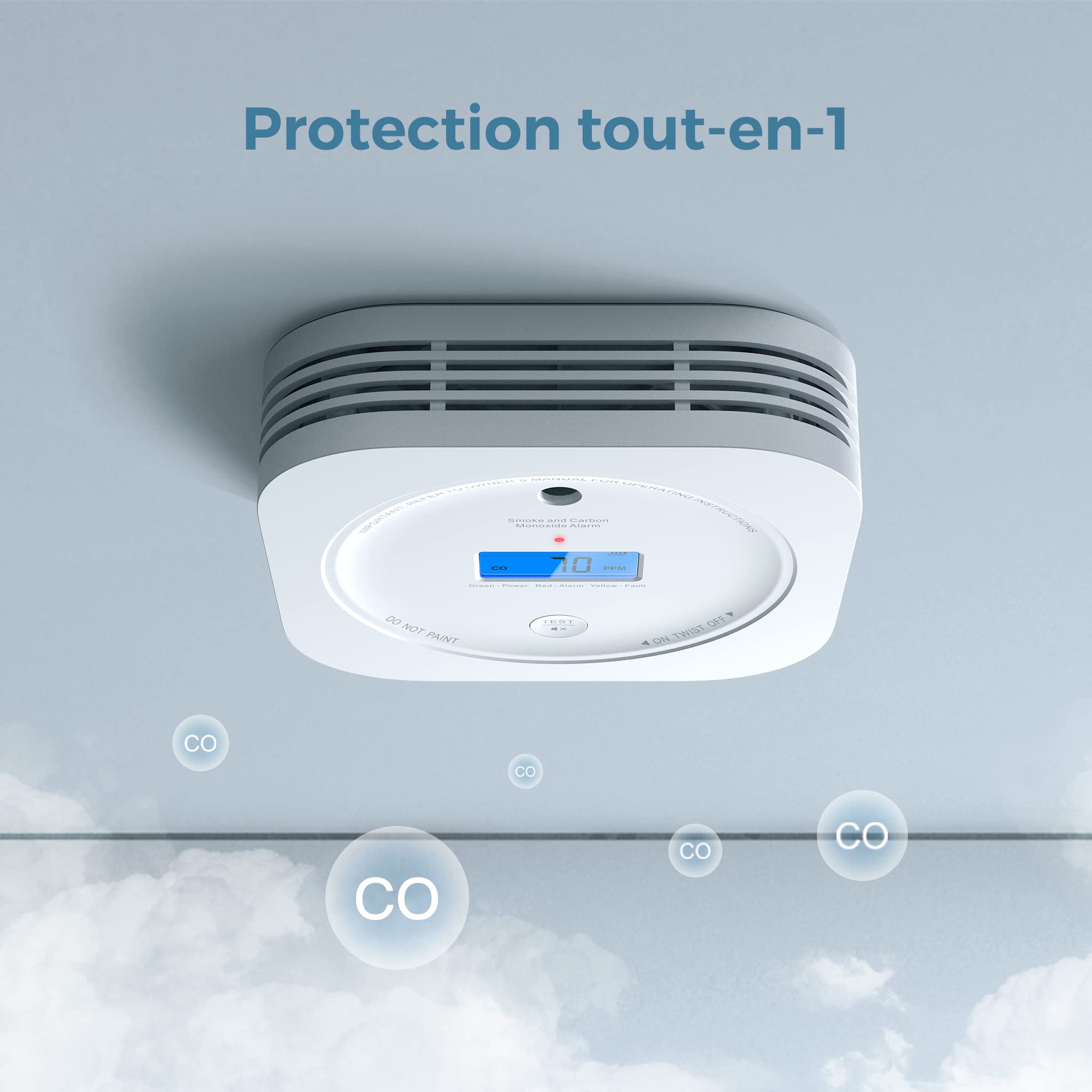 AEGISLINK Détecteur de Fumée et de Monoxyde de Carbone Interconnecté sans Fil, Alarme pour Fumée et CO avec Pile Remplaçable et Une portée de Transmission de Plus de 250 m, SC-RF200, Lot de 1