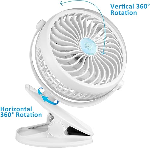 Miniatura 2 de Ventilador de clip portátil, ventilador recargable para cochecito con 3 velocidades y ventilador giratorio de clip USB a batería para asiento de