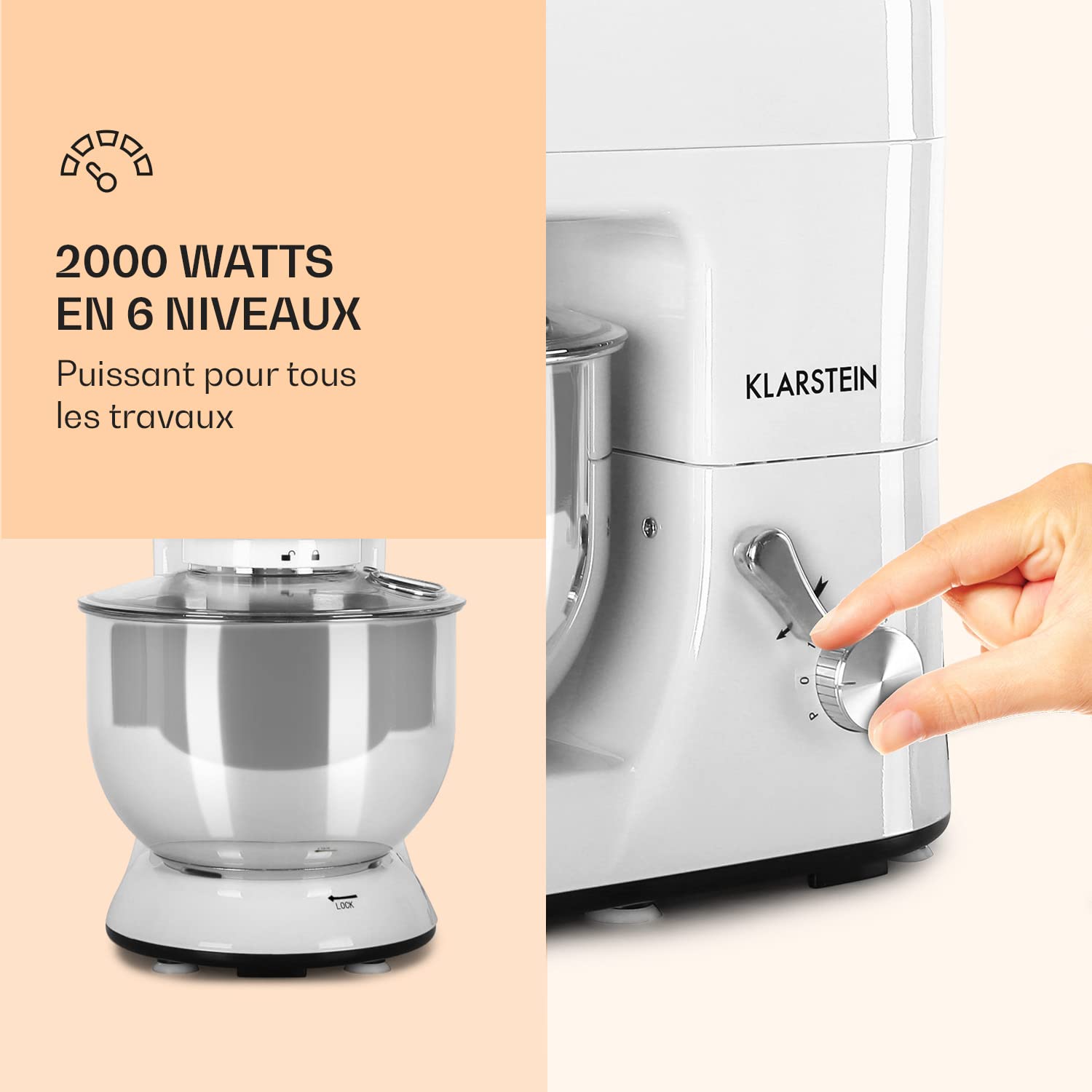 Klarstein Robot Patissier Multifonctions, Batteur sur Socle, Bol 5L, Robot Cuisine 1800W, Blender 1.5L, Multifonction Petrin Boulangerie, Hachoir à Viande, Batteur Electrique Cuisine, 6 Vitesses
