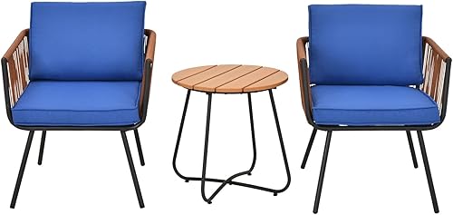 RELAX4LIFE Juego de 3 piezas para conversación de patio, juego de sofá modular de mimbre de polietileno con mesa auxiliar, cojines de asiento y