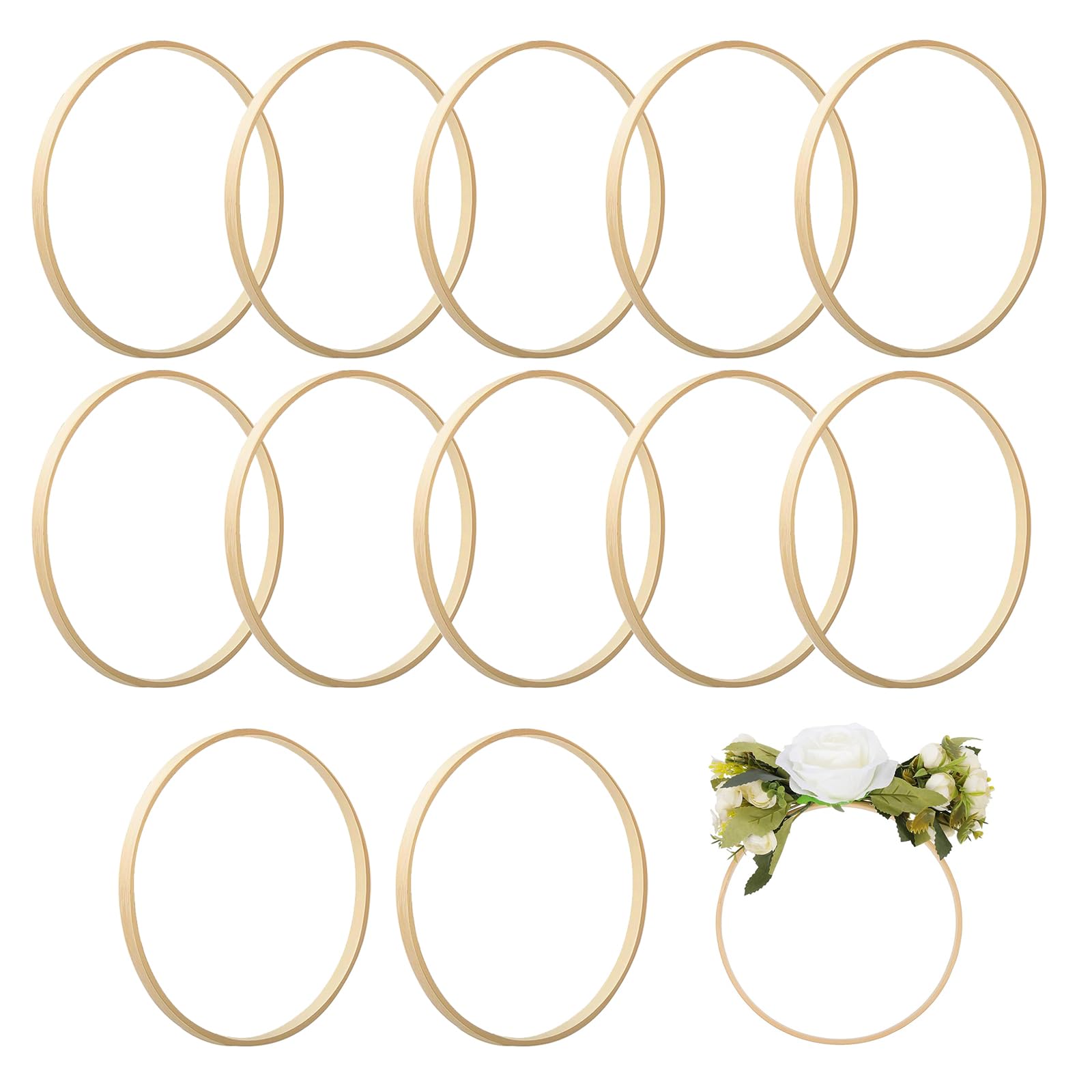 Wekuw 12 Piezas Aros de Madera, Bambú Aros para Atrapasueños, Aros Anillos de Madera para Decoración de Coronas Atrapasueños, Bricolaje Navidad o Guirnalda de Boda Dream Catcher Wall Craft
