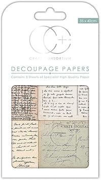 Craft Consortium CCDECP230 Decoupage Papers 3 Pack, 13.75" x 15.75", Vintage Postcard Script, Multicolor