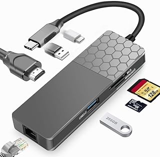 USB C Hub Ethernet, 7-in-1 USB C Hub MultiPort Adapter with 4K HDMI, 1000M LAN, 100W Power Delivery, SD/TF Card Slots, 2 USB 3.0 Ports for MacBook Pro, MacBook Air, XPS and More USB C Devices