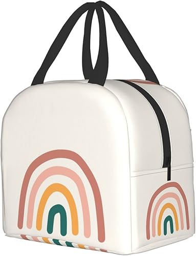 Miniatura 2 de Lonchera bohemia con diseño de arco iris, pequeña, aislada, con bolsillo frontal, estética, lonchera Bento para mujeres y hombres