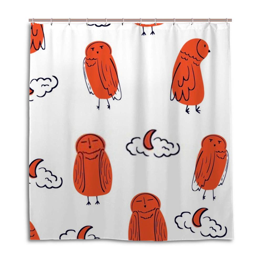 Rideau de douche ourson et chouette rouge 168x183 cm avec crochets en C lavable