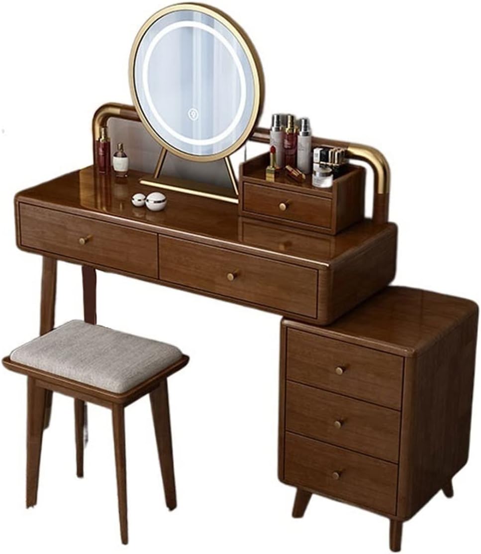 Vanity Dressing Table Set Luxury Makeup Bench with 3 Colors Led Hd Mirror,Comfortable Stool Drawers Cabinet,Modern Simple Style,for Girl's Gift (Color : E, Size : 100CM) (E 100CM)