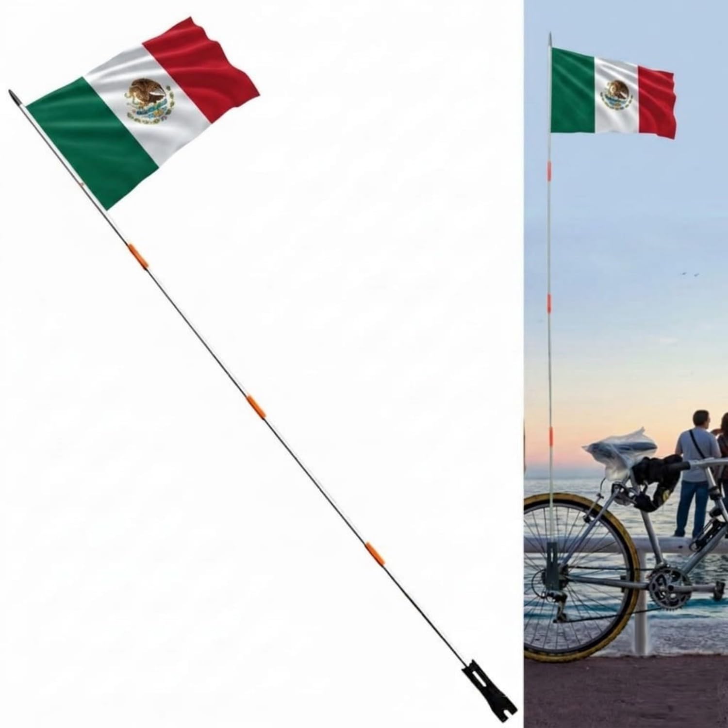 National Bicycle Flags with Pole Countries Bike Safety Flag Replacement Pennant Strip for Outdoor Cycling Riding (Mexico)