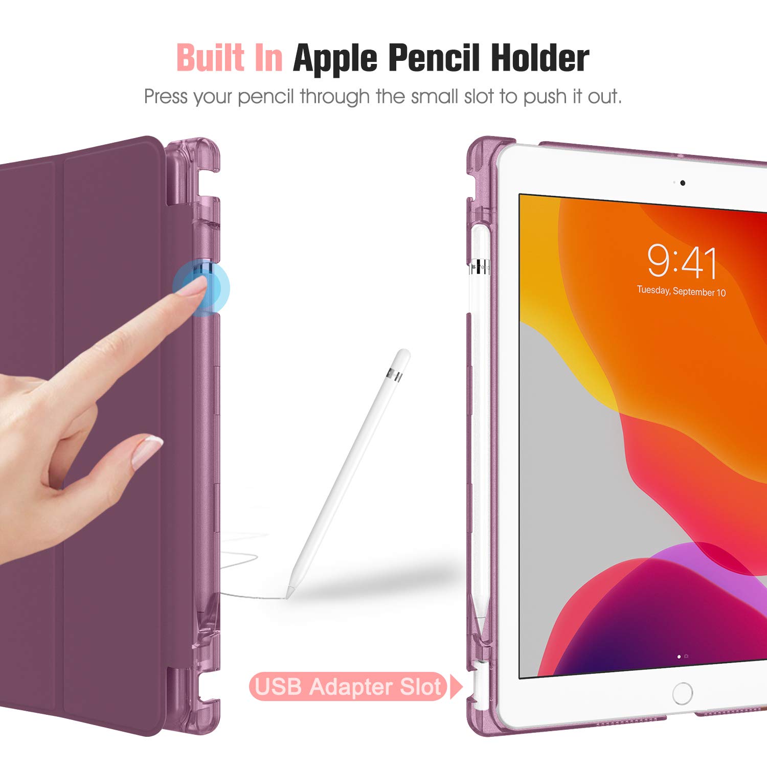 FINTIE Custodia per iPad 10.2 Pollici 9a / 8a / 7a Generazione (2021 2020 2019) con Built-in Pencil Holder - Sottile Leggero Semi-Trasparente Cover Case con Auto Sveglia/Sonno, Viola