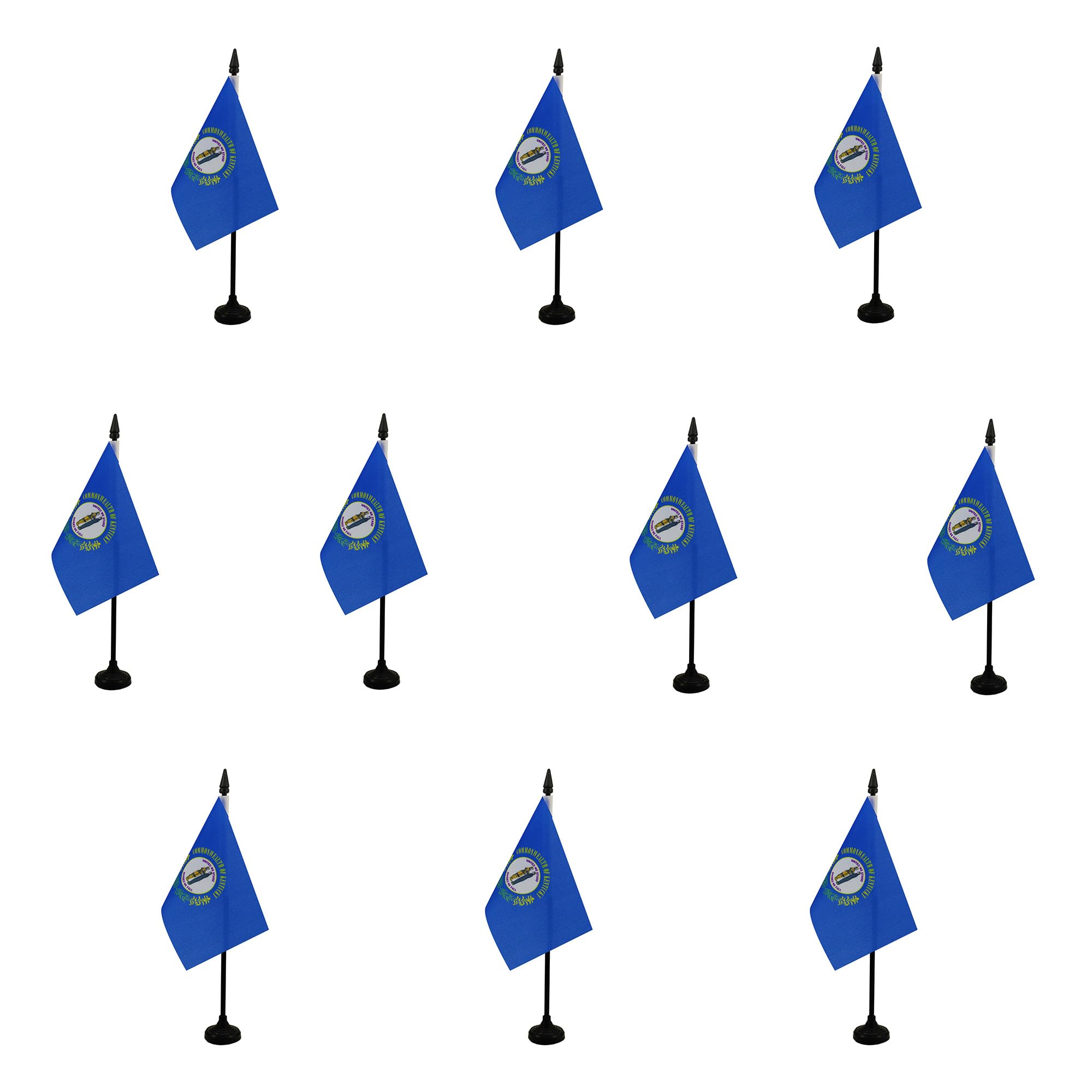AZ FLAG - Set of 10 Kentucky Table Flag 4'' x 6'' - 10 Small US state of Kentucky Office Flags 100% Polyester 15 x 10 cm - Mini Desk Flag with 10'' Pole and Black Plastic Base