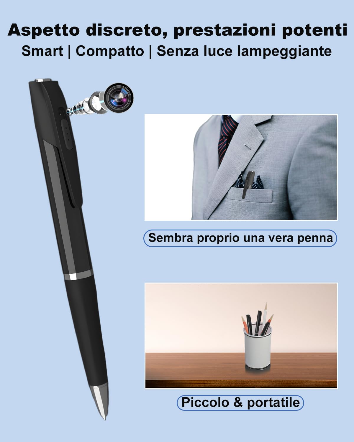 Bextgoo Telecamera Spia, 1080P HD mini telecamera spia nascosta con Scheda SD 32GB, Registrazione in Loop, Portatile Penna Spia per Registrare Video e Scattare Foto, Spy Cam per Interni/Esterni