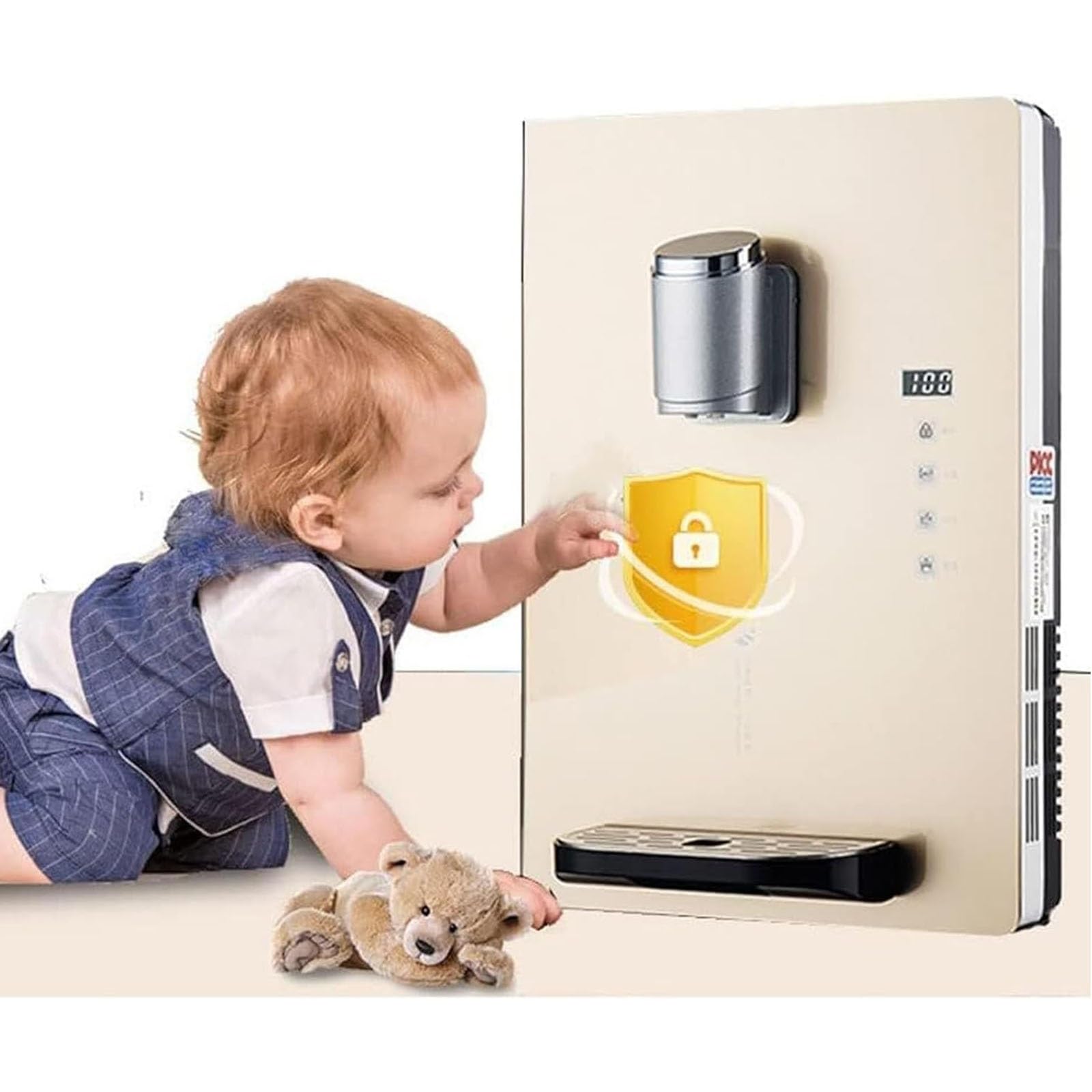 Dispensador de agua de pared con alimentación de red, calentador de agua potable, con bloqueo electrónico for niños, control táctil, for agua caliente y fría, ideal for comedores, hogar(Black)