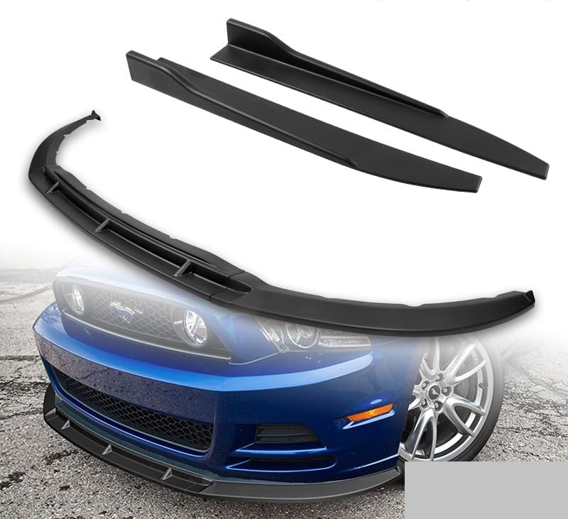 Stay-Tuned, 5PCS ABS GT-Style Front Bumper Lip Spoiler Body Kit + Universal 31" x 4" Side Skirts, Compatible with 2013 2014 Ford Mustang V6 / V8, Exterior Accessory (Carbon Painted)