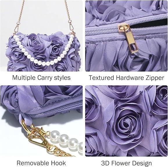 Blumen Clutch, Blumen Abendtasche, 3D-Blumendesign, mit Perlen- und Metallketten, Elegant Clutch Handtasche Blumens, für Hochzeiten, Bälle, Partys