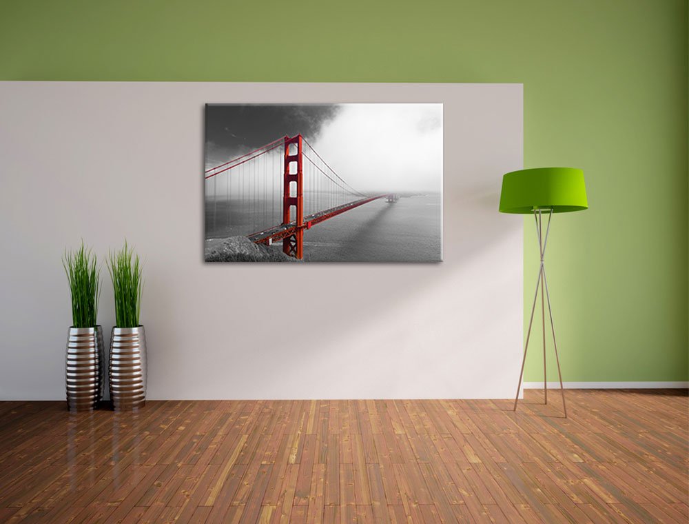 Visario Stampa Su Tela XXL Golden Gate Bridge – Quadro Moderno 120x80 Cm, Tela Su Telaio In Legno, Pronto Da Appendere, Stampa Artistica Tedesca Per Pareti Di Soggiorno O Ufficio