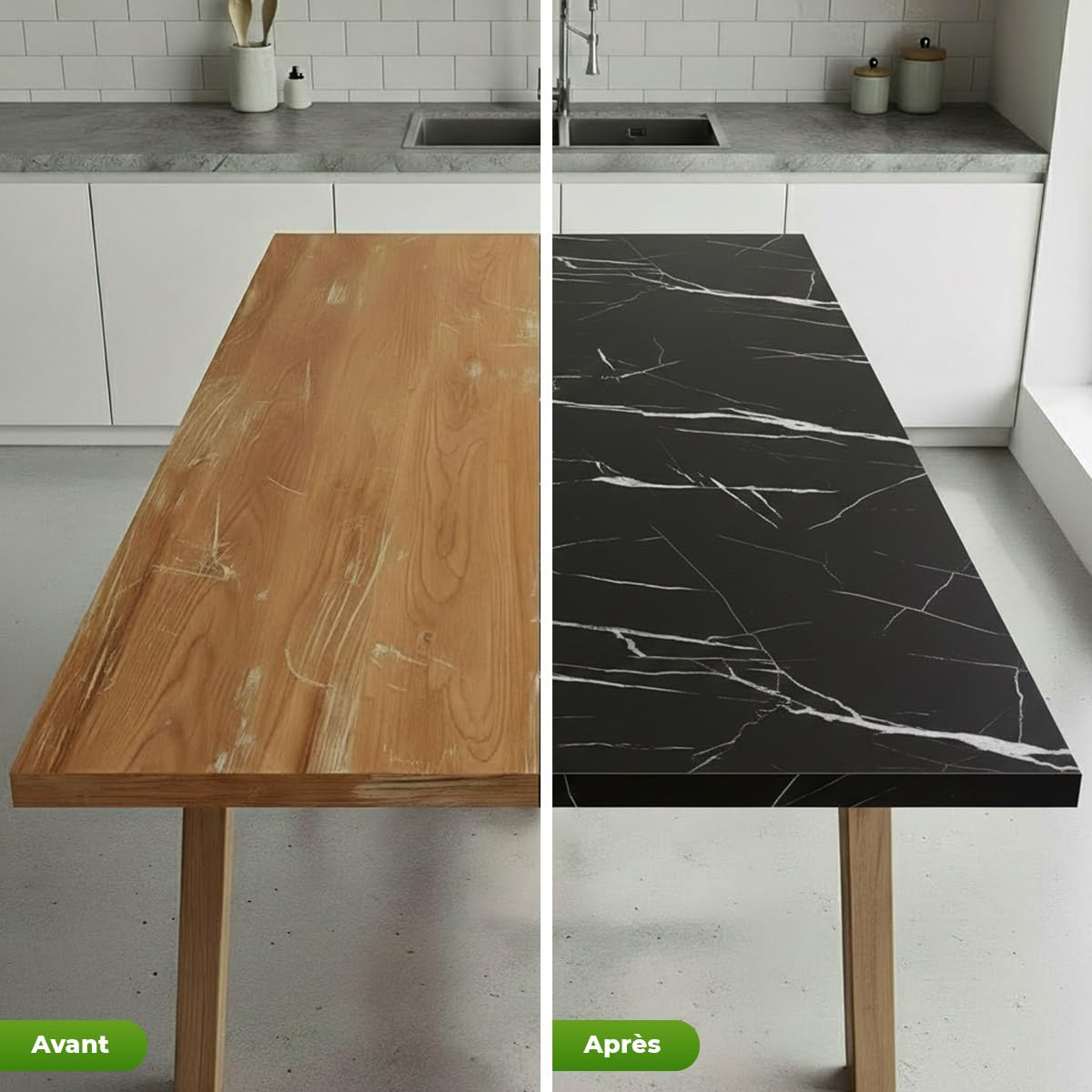 Ambiance - Adhesivo adhesivo para el metro (60 cm x 30 m, adhesivo para cocina, muebles y cuarto de baño, mármol, color negro y blanco