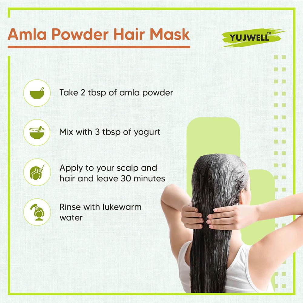 YUJWELL Certified Organic Amla Powder 100g | Natural Superfood | Vitamin C & Antioxidant Rich | Supports Immunity, Hair, Skin, Gut & Heart Health | Ideal For Hair & Face Mask | USDA & India Organic Certified — Amazon image 7