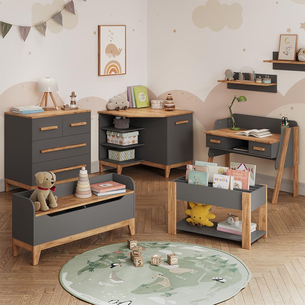 VitaliSpa Table à Langer Malia, Gris/Artisan, 85x85.2cm avec Porte, Plan à Langer Amovible pour Une Utilisation comme Commode d’Angle