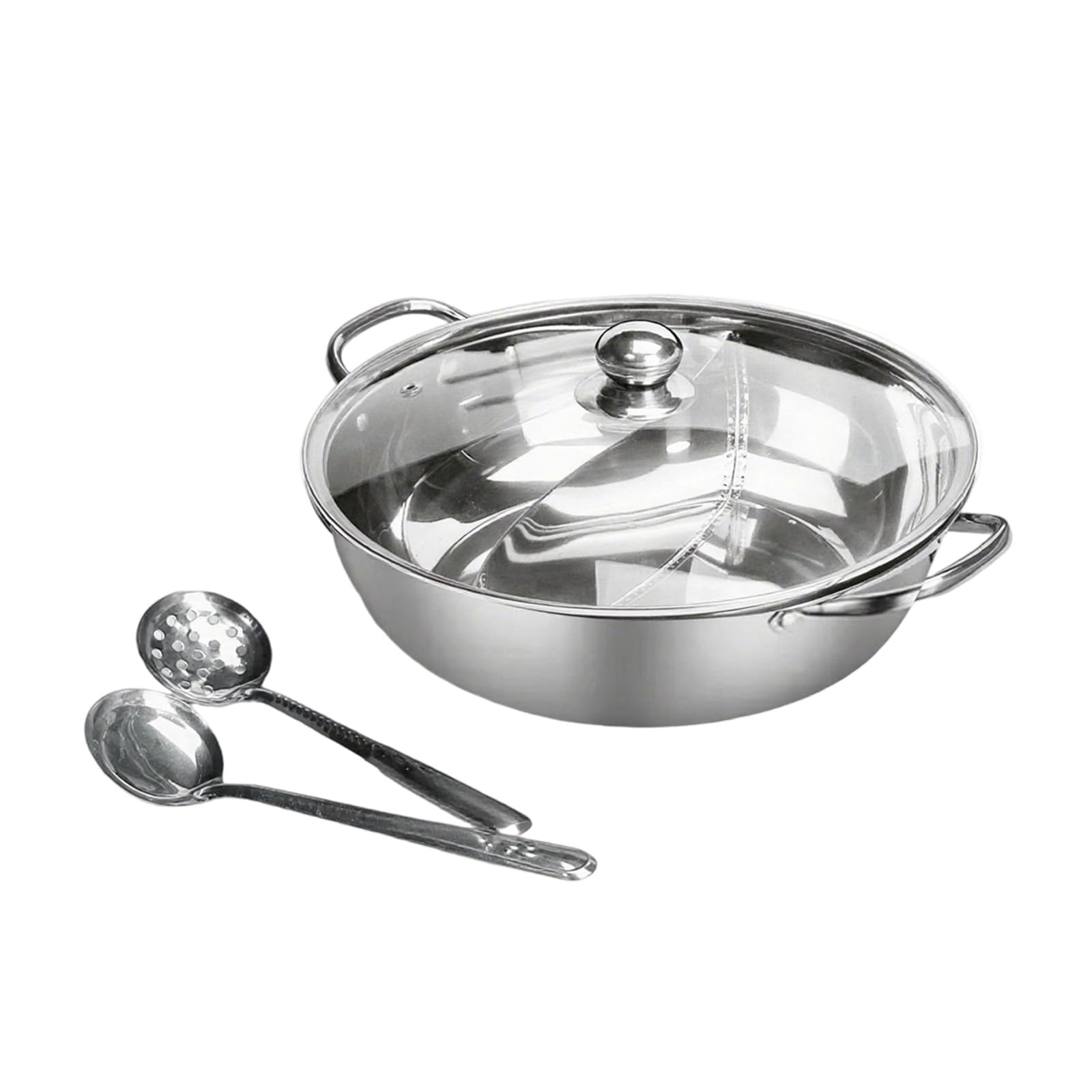 Buxuaaaa Durability Compartment Stainless Steel Hot Pots with Lid for Double Flavor Cooking and Even Heat Distribution Double Soup Base Hot Pots Stainless Steel