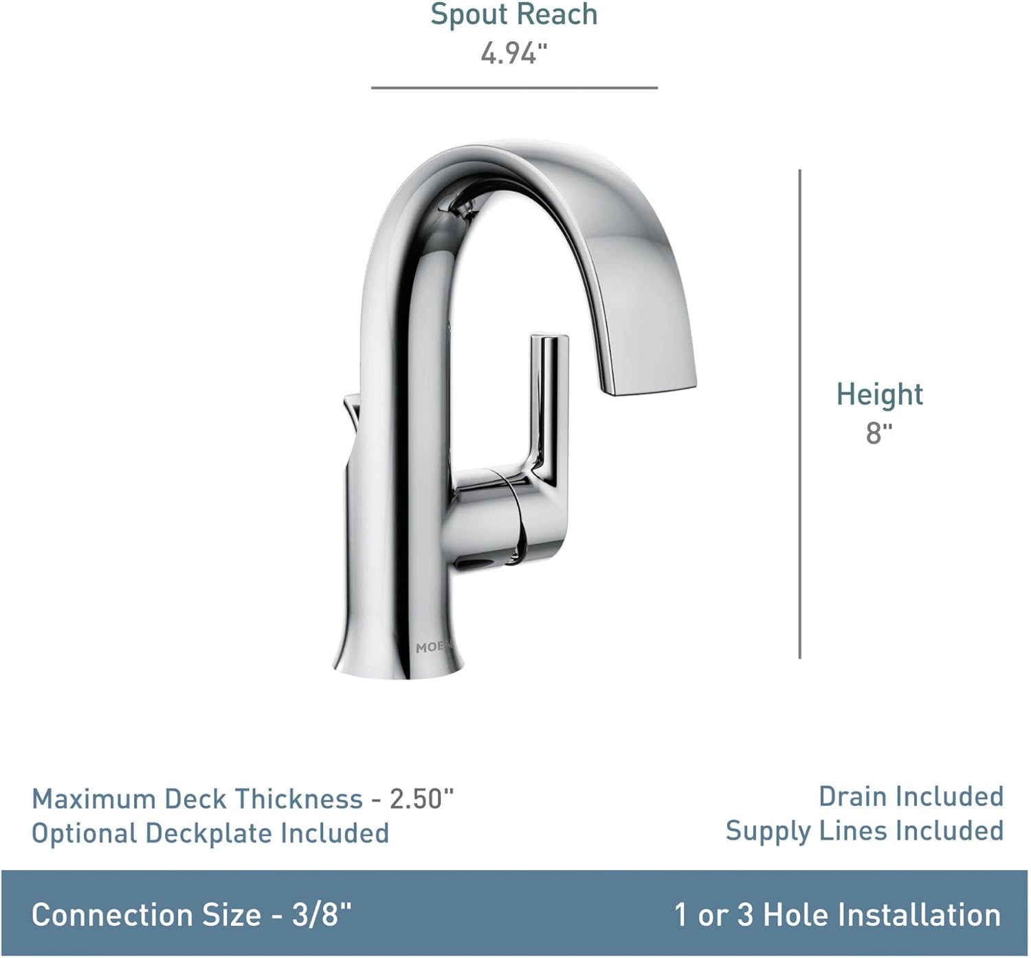 Moen Doux Brushed Nickel One-Handle High Arc Laminar Stream Bathroom Faucet, Modern Bathroom Sink Faucet, S6910BN
