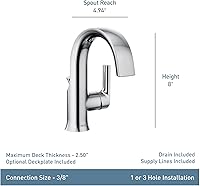 Vista 2 de Moen Colección Doux de Cromo Grifo monomando de arco alto con flujo laminar para baño, llave moderna para lavabo de baño, S6910