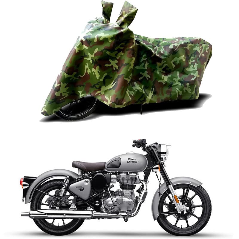 Image of 100% Water Resistant Bike Scooty Two Wheeler Body Cover Compatible for Royal Enfie Bullet 350 BS6 /UV-Rays /Heat Protection /Birds Dropping /Scratchproof /Dust Proof /Waterproof /All [Green MJ]