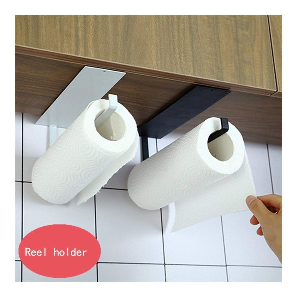 HLTYGWX Portarrollos para Papel higiénico, Estante para Almacenamiento de Toallas Autoadhesivo para Cocina, Colgador de pañuelos, Estante Colgante para gabinete/Negro