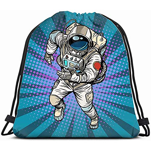 Bolsa De Cuerdas Para Infantil Astronaut Runs Hero Space Pop Art People Spaceman Mochila
