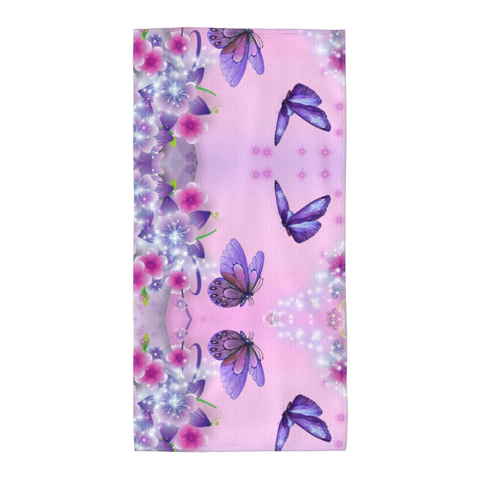 SDEGTHO Purple Butterfly Soft Absorbent Long Towel For Gym Sports Picnic Leisure Use