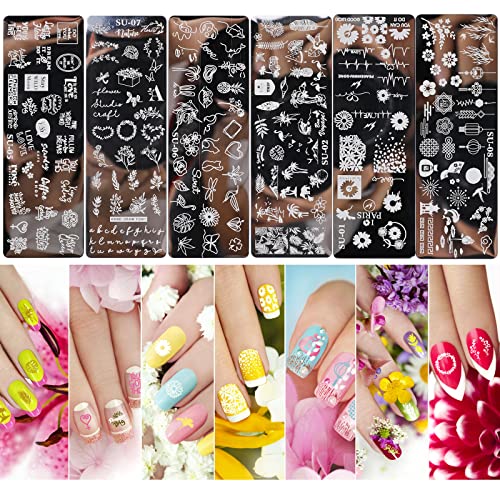 MWOOT 6Pcs Nail Art Stamping Plates Set,Mixed Patterns Nail Stencils Plates Manicure Print Tool,Nail Plates Image Stamp Templates for Women Nail Art Decoration - Image 6