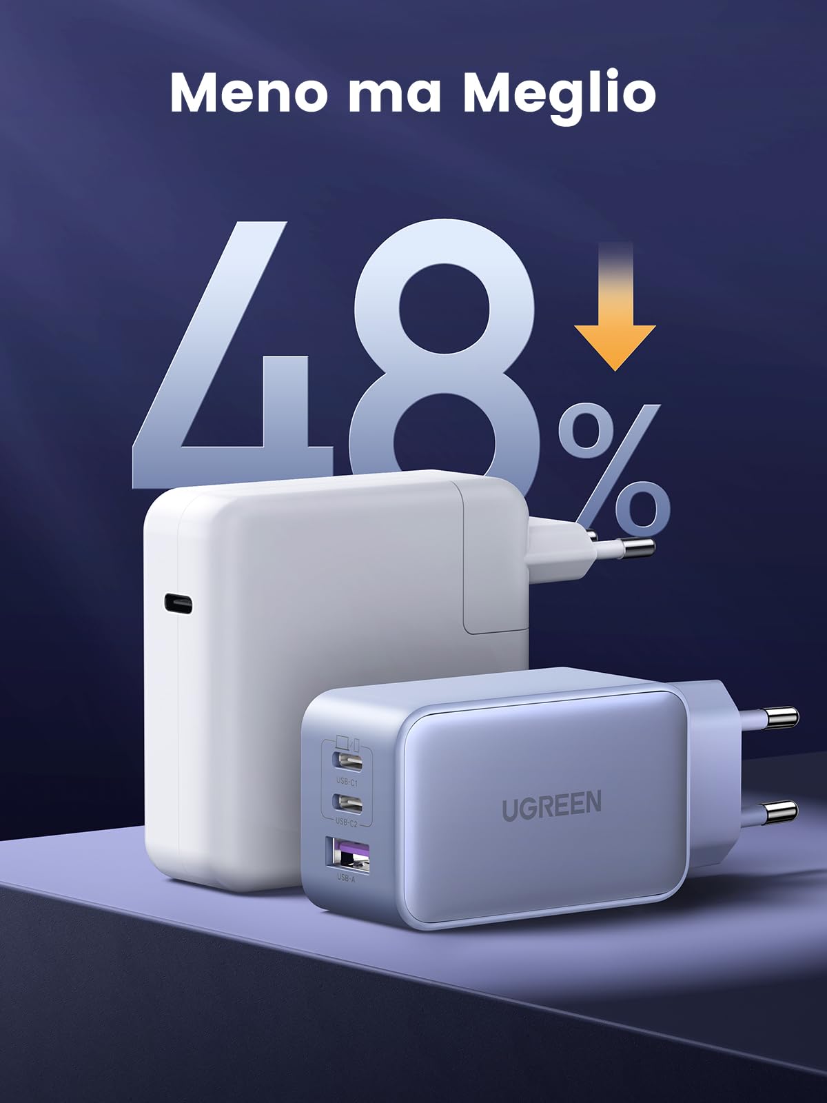 UGREEN Nexode 65W Caricatore USB C GaN Tech 3 Porte, Caricabatterie Type C Compatibile con MacBook Air, iPhone 16/15/14/13, iPad, Samsung Galaxy S24/ S23/ S22, Google Pixel 7 Pro Blu