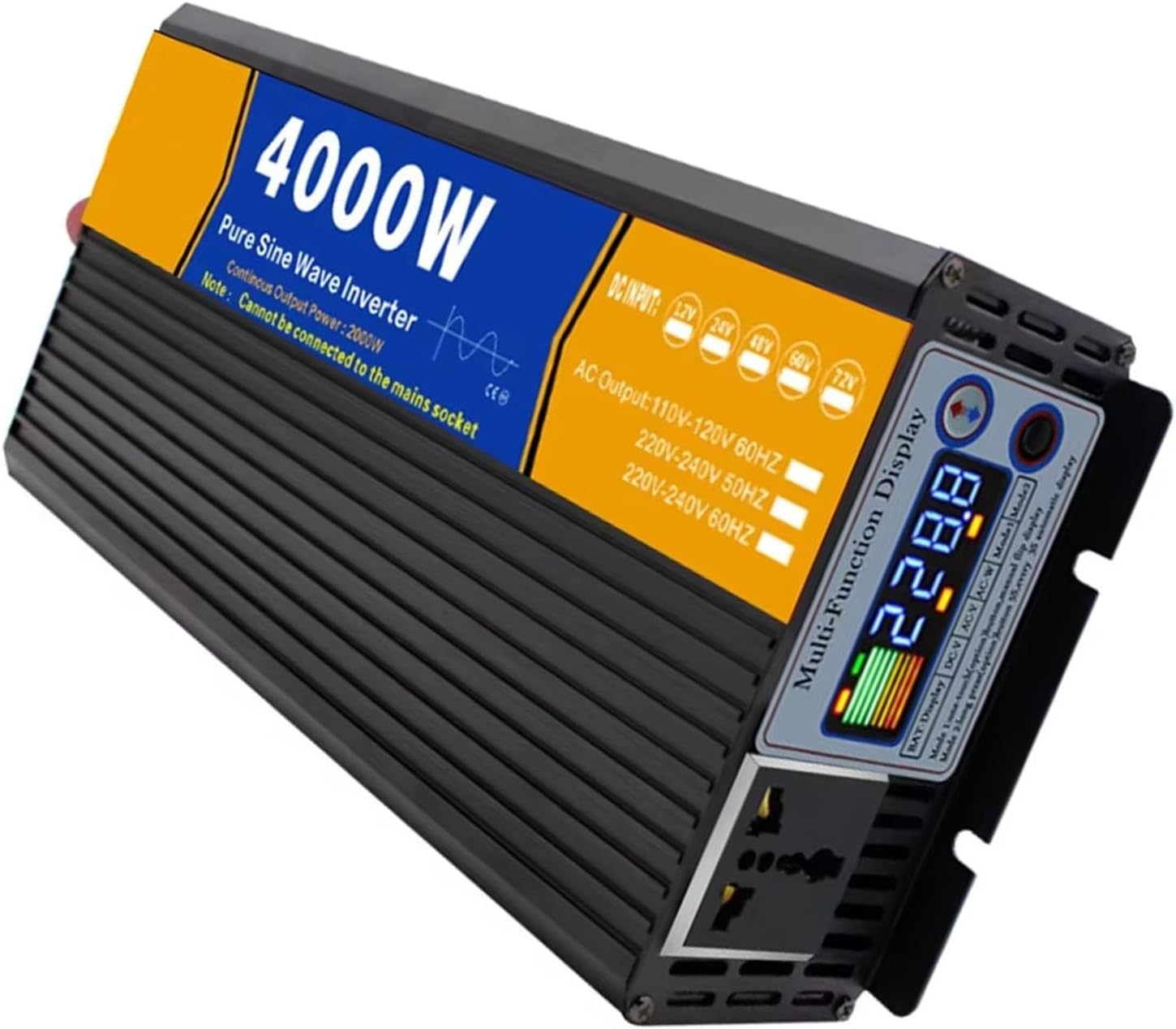 12V to 220V,Power Inverter 2000 Watt Pure Sine Wave 12V -72V DC to 110V/ 220V AC Power Converter 4000 Watt Peak with LED Display & AC Outlets for Home Camping RV,72V to 110V