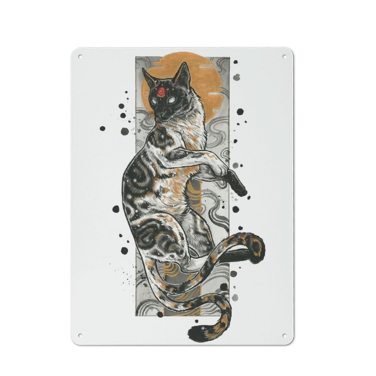 Junmoney Style Tin Wall Plaque 40X30cm With Nekomata For Café Or Restaurant, Housewarming Present For People Styling Café And Restaurant
